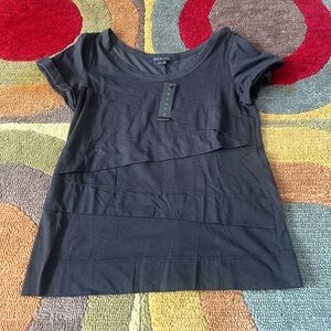 NWT Theory Drucie Black Ruffle Stretch Short Sleeve Tee Shirt Top Women’s Medium
